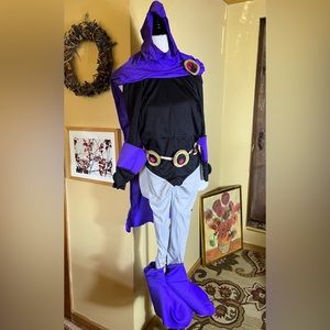 TEEN TITANS RAVEN Size ADULT Small 4-6Halloween Costume Body suit + Cowl/Hood